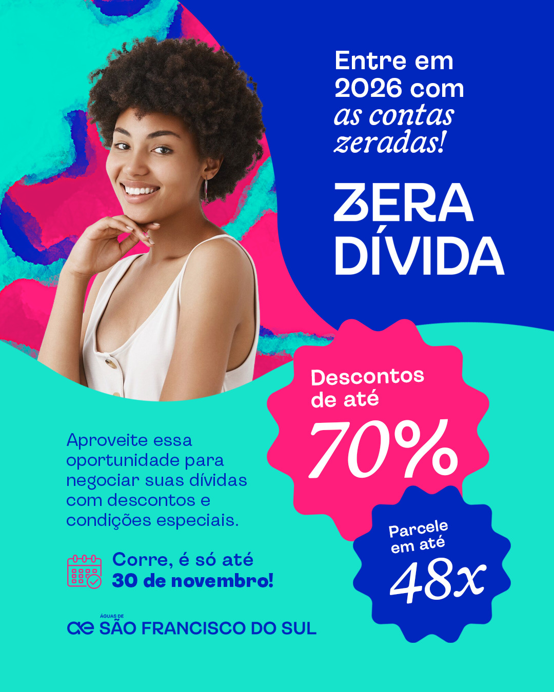 Águas de São Francisco do Sul lança campanha “Zera Dívida” com descontos de até 70% e parcelamento em até 48 vezes